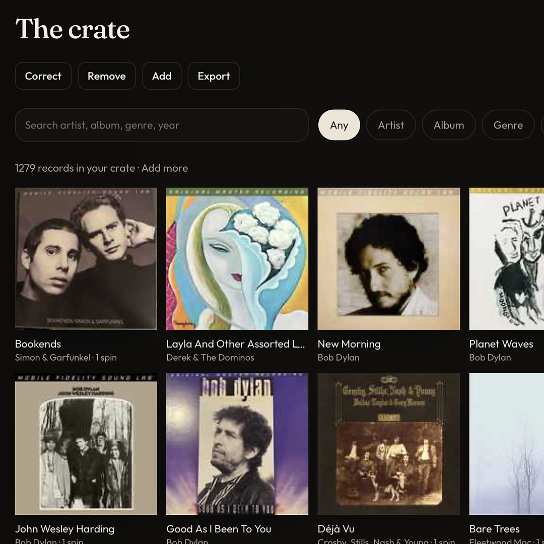A crate of album jackets.